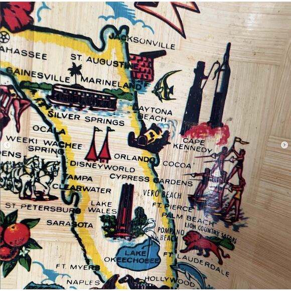 Vintage Florida Tray Bamboo Souvenir Wood Brown - Picture 6 of 8